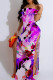 Purple Sexy Print Patchwork Backless High Slit Off Shoulder Long Dresses
