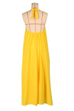 Green Casual Letter Print Draw String Lace Up Backless Halter Sleeveless Dresses