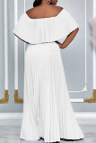 Tangerine Elegant Solid Color Patchwork Backless Pleated Off Shoulder Long Dresses