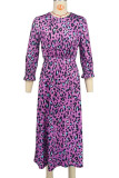 Purple Elegant Print Patchwork O Neck Long Dresses