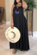 Black Casual Letter Print Draw String Lace Up Backless Halter Sleeveless Dresses