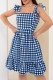 Blue Celebrities Plaid Patchwork Backless Stringy Selvedge Square Neck A Line Dresses