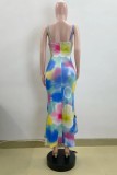 Multicolor Sexy Casual Irregular Printed Hollow Out Backless Spaghetti Strap Wrapped Skirt Dresses