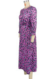 Purple Elegant Print Patchwork O Neck Long Dresses