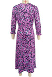 Purple Elegant Print Patchwork O Neck Long Dresses
