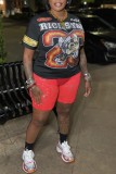 Black Casual Print Basic O Neck T-Shirts