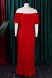 Tangerine Elegant Solid Color Patchwork Backless Pleated Off Shoulder Long Dresses