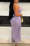 Coffee Sexy Solid Color Hollow Out Patchwork See-Through Backless Halter Regular Jumpsuits