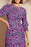 Purple Elegant Print Patchwork O Neck Long Dresses