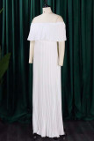 Tangerine Elegant Solid Color Patchwork Backless Pleated Off Shoulder Long Dresses