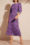 Purple Elegant Print Patchwork O Neck Long Dresses