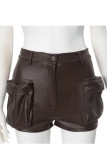 Brown Sexy Solid Color Pocket Buttons Patchwork Zipper Regular Mid Waist Patchwork Bottoms