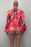 Colour Casual Print Belted Turtleneck Tops