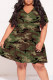 Army Green Casual Camouflage Print Patchwork Contrast V Neck Printed Plus Size Dresses