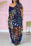 Beige Casual Floral Print Pocket Slit Contrast V Neck Printed Dresses