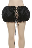 Black Street Solid Color Patchwork Cross Straps Loose Low Waist Patchwork Bottoms