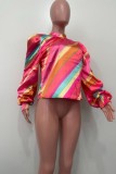 Colour Casual Print Belted Turtleneck Tops