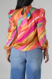 Colour Casual Print Belted Turtleneck Tops