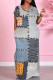 White Blue Casual Print Pocket Patchwork Slit V Neck Printed Dresses