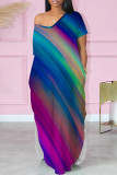 Khaki Casual Print Pocket Patchwork Slit V Neck Straight Dresses