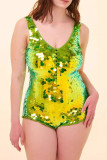 Pink Sexy Sequins Buttons Patchwork V Neck Skinny Bodysuits