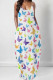 Multicolor Sexy Gradient Color Pocket Patchwork Backless Spaghetti Strap Sling Dresses