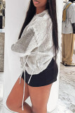 Grey Casual Patchwork Contrast O Neck Tops