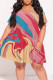 Pink Casual Floral Print Contrast V Neck Printed Plus Size Dresses