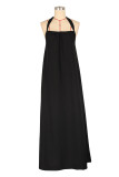White Casual Daily Solid Color Draw String Lace Up Backless Halter Sleeveless Dresses