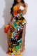 Leopard Print Sexy Striped Print Animal Print Slit Contrast Off Shoulder Printed Dresses