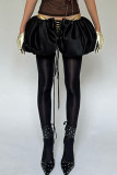 Black Street Solid Color Patchwork Cross Straps Loose Low Waist Patchwork Bottoms