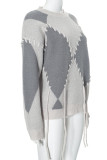 Grey Casual Patchwork Contrast O Neck Tops