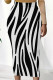 White Elegant Striped Print Contrast Regular High Waist Full Print Bottoms