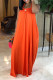 Orange Casual Daily Solid Color Draw String Lace Up Backless Halter Sleeveless Dresses
