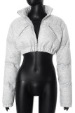 Grey Casual Solid Color Pocket Patchwork Zipper Zipper Collar Outerwear