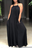 White Casual Daily Solid Color Draw String Lace Up Backless Halter Sleeveless Dresses