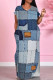 Blue Brown Casual Print Pocket Patchwork Slit V Neck Printed Dresses
