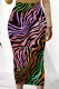 Black Elegant Striped Print Contrast Regular High Waist Full Print Bottoms