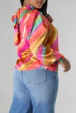 Colour Casual Print Belted Turtleneck Tops