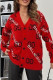 Red Casual Letters Buckle Patchwork V Neck Tops