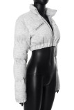 Grey Casual Solid Color Pocket Patchwork Zipper Zipper Collar Outerwear