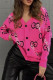 Rose Red Casual Letters Buckle Patchwork V Neck Tops