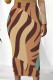 Khaki Elegant Striped Print Contrast Regular High Waist Full Print Bottoms