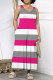 Rose Red Casual Striped Print Pocket Contrast V Neck Loose Jumpsuits