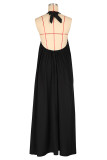 White Casual Daily Solid Color Draw String Lace Up Backless Halter Sleeveless Dresses