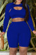 Blue Casual Solid Color Basic O Neck Long Sleeve Three Piece Set