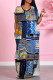 Blue Casual Print Pocket Patchwork Slit V Neck Printed Dresses