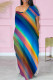 Blue Purple Casual Print Pocket Patchwork Slit V Neck Straight Dresses