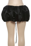 Black Street Solid Color Patchwork Cross Straps Loose Low Waist Patchwork Bottoms