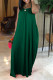 Green Casual Daily Solid Color Draw String Lace Up Backless Halter Sleeveless Dresses